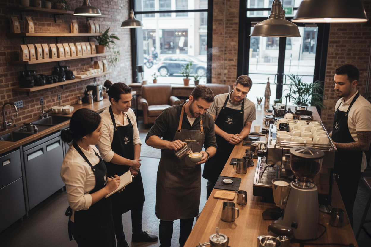 Coffee training scene in horizontal format