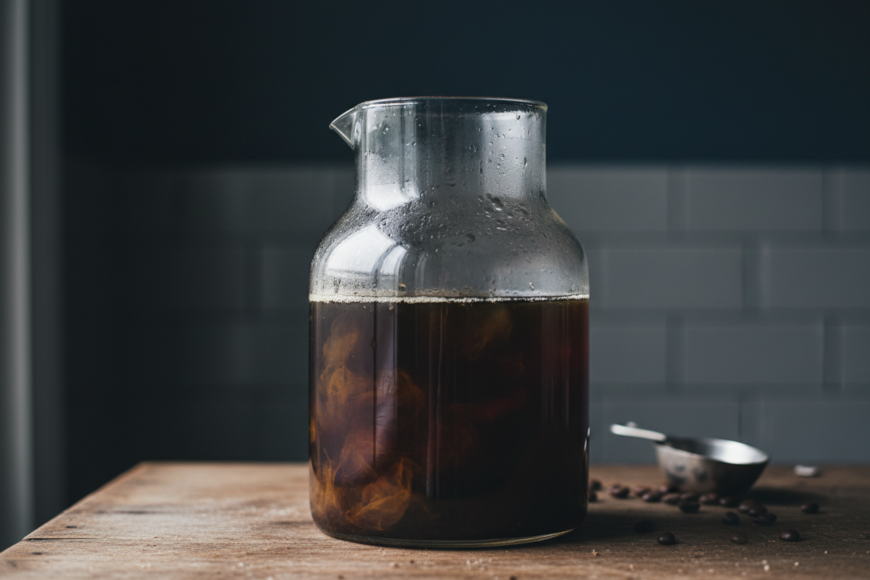 Cold brew brewing setup mid-range view on counter