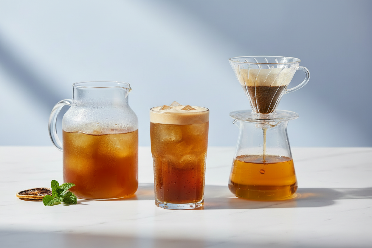 Summer coffee specialties with light roasts and cold brew - no milk