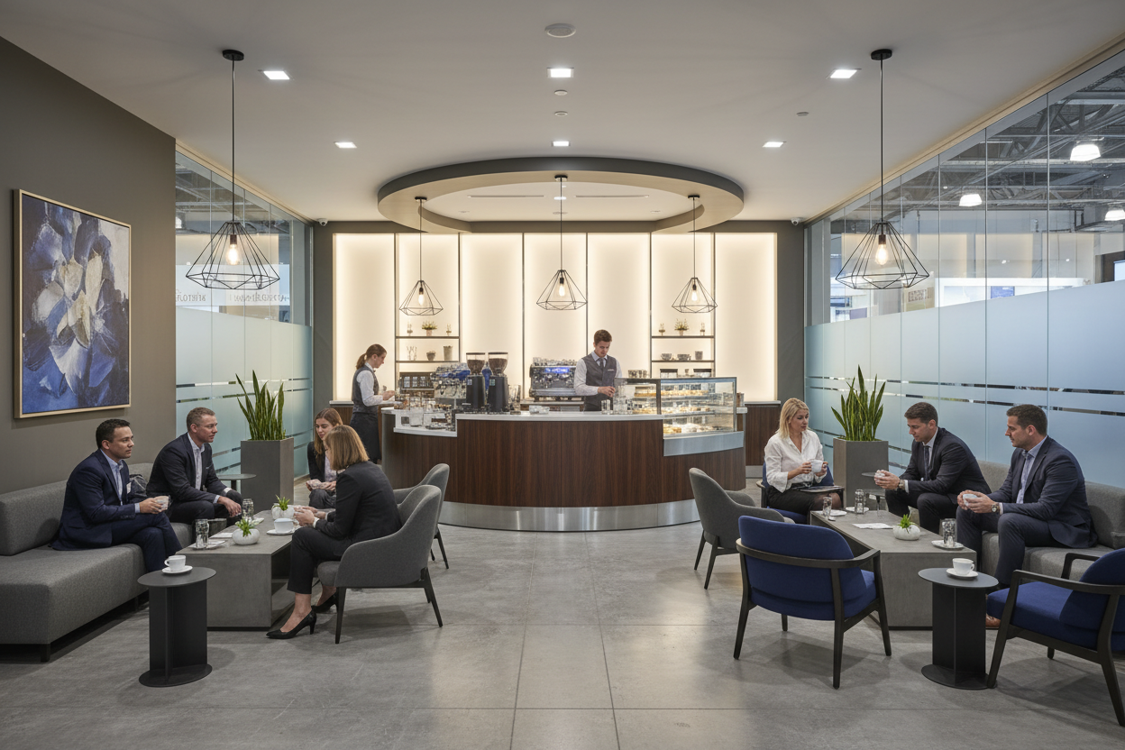 VIP hospitality lounge with espresso bar